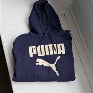 Puma Navy Hoodie with Cream Textured Logo